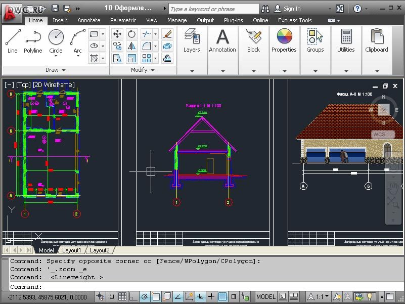 Процесс создания чертежей в программе autocad