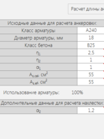 Анкеровка/нахлестка арматуры, минимальный процент (Excel)1